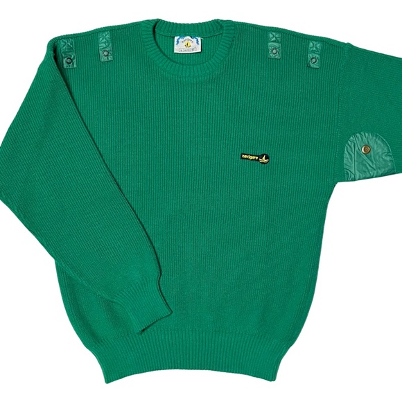 VTG 80’s Rare Navigare Men’s Green Sweater with Green Nylon Embellishments. - Picture 2 of 12